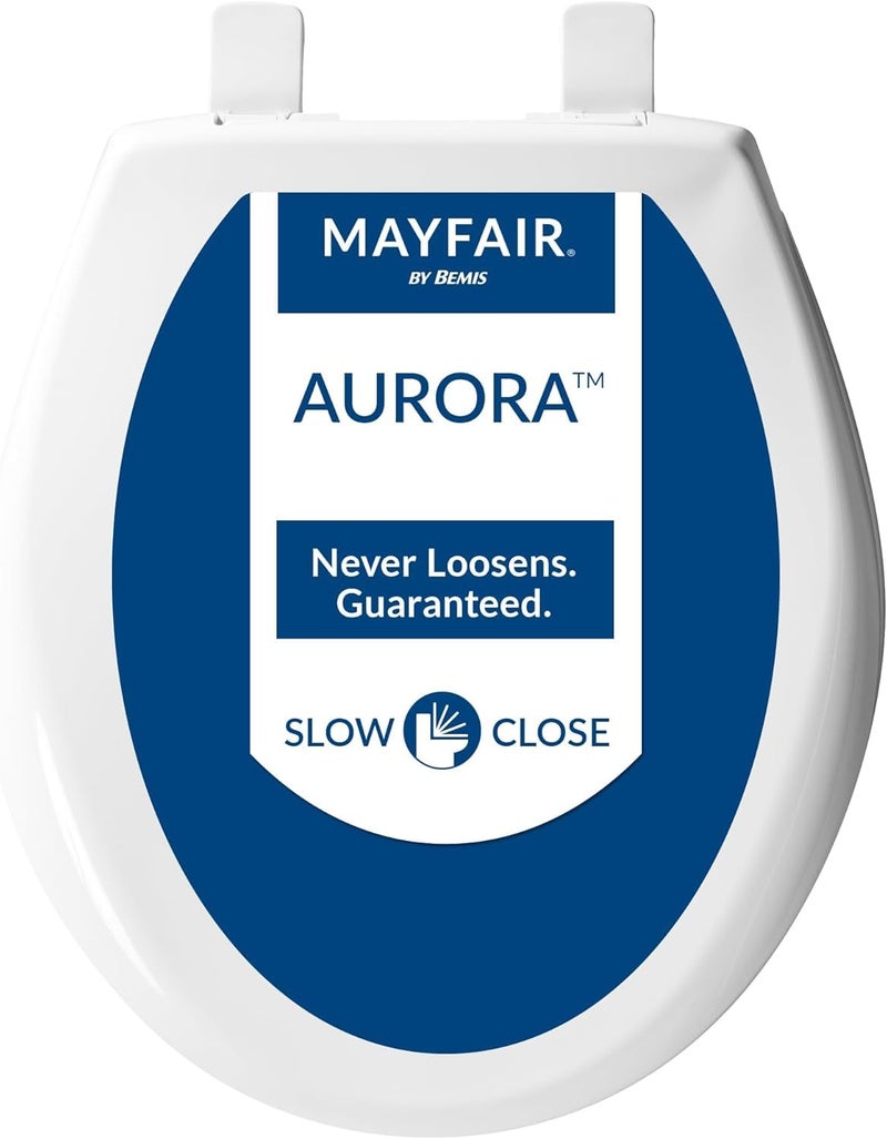 Mayfair Aurora Slow Close Toilet Seat, Easy Clean Hinges and Adjustable Perfect Fit Plastic Seat, Round, White - Image 1